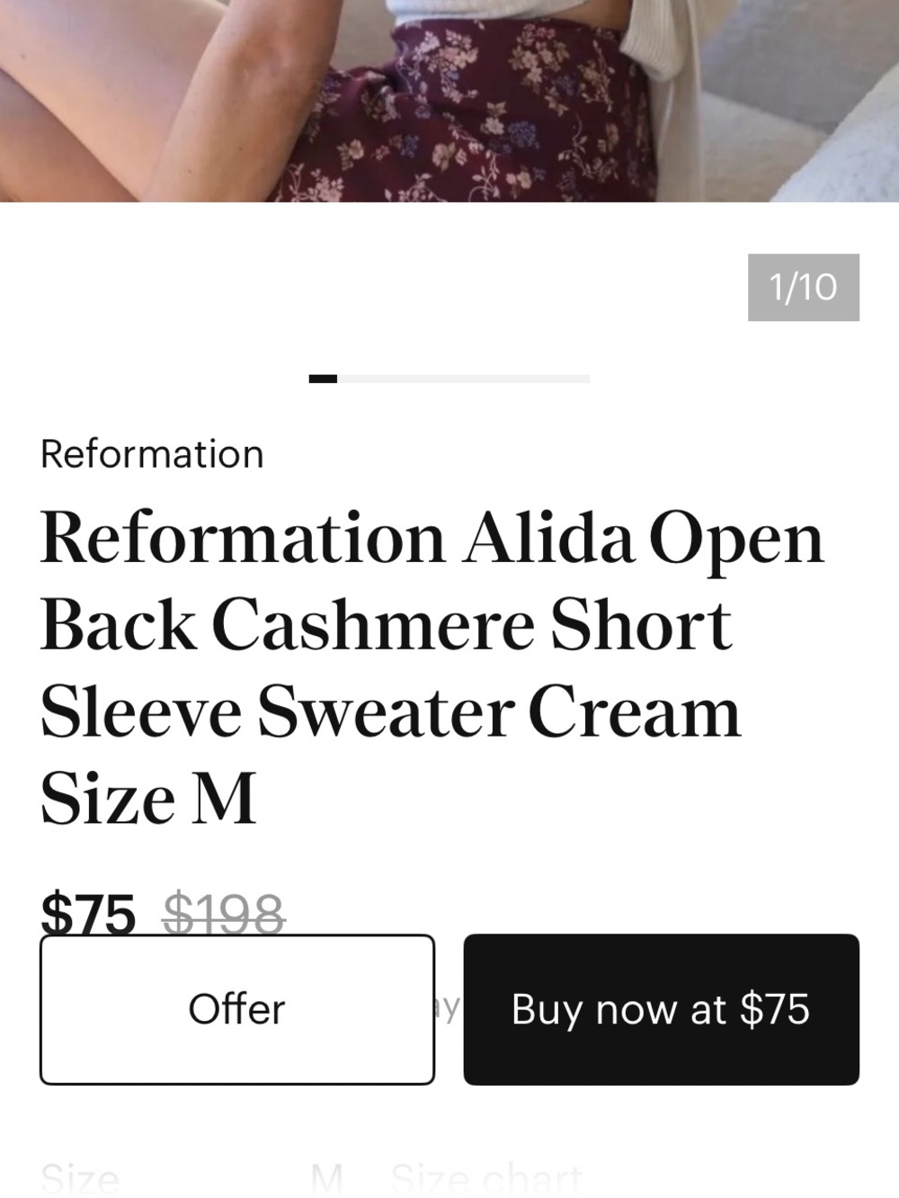 Reformation Tan Cashmere Ribbed Knit Open Back Puff Sleeve Alida Sweater Sz. S - Picture 12 of 12